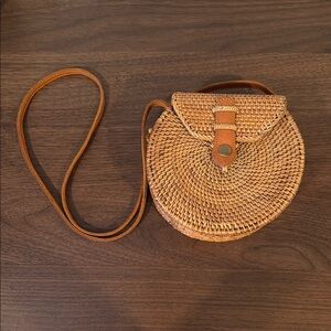 Crabtree & Evelyn Tan Crossbody Bag with Woven Design
